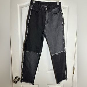 Black and Grey parched shein jeans.